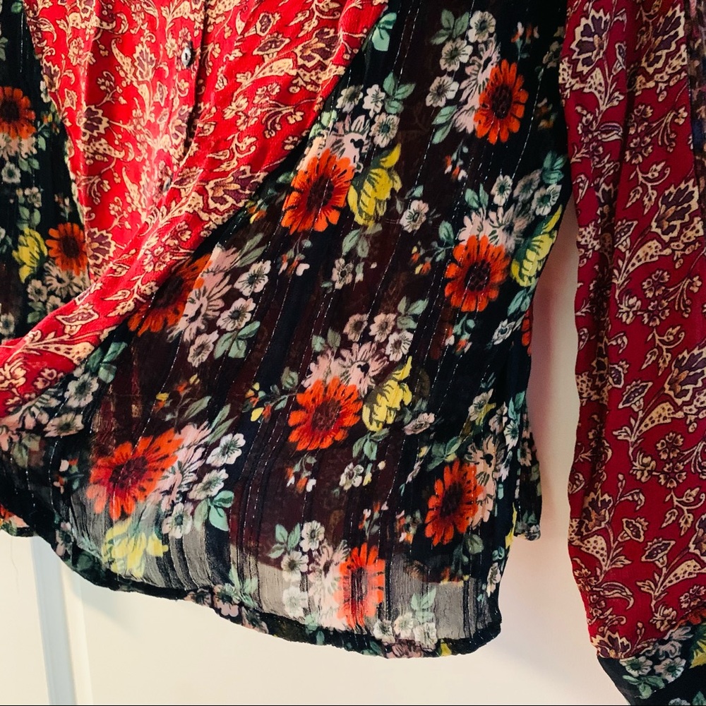 Zara Floral Patchwork Button-Down Sheer Blouse - image 5